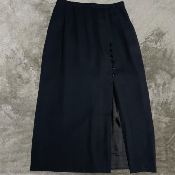 Sarah B Studio Black Midi Dress Skirt Button Front Slit NWT Size 10P - Picture 1 of 8